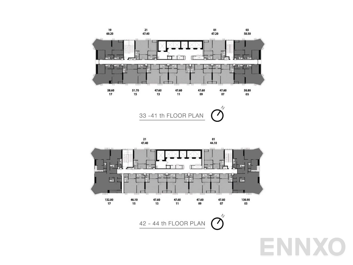 แปลนชั้น 33-44 th ของโครงการ พาร์ค ออริจิ้น จุฬา - สามย่าน
