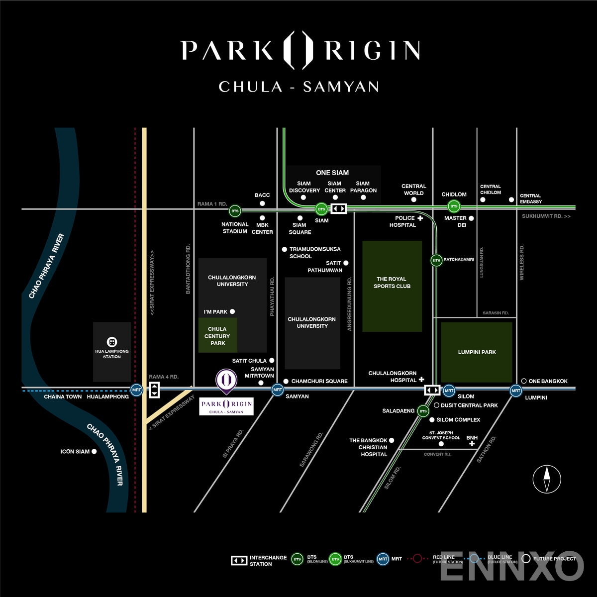 ภาพแผนที่แสดงที่ตั้งโครงการ PARK ORIGIN CHULA - SAMYAN
(พาร์ค ออริจิ้น จุฬา - สามย่าน) และสถานที่โดยรอบ