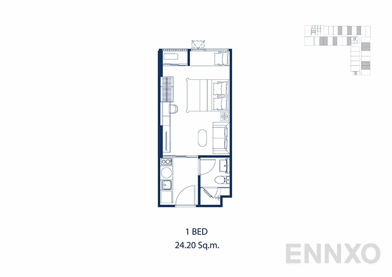 รูปแปลนห้อง 1 Bedroom (24.20 SQ.M.) โครงการ พาร์ค ออริจิ้น พญาไทย