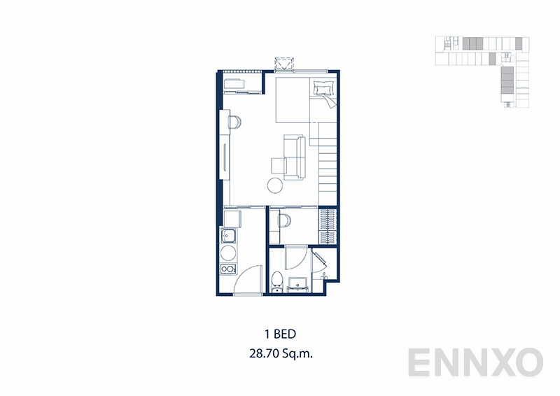 รูปแปลนห้อง 1 Bedroom (28.70 SQ.M.) ของโครงการ PARK ORIGIN PHAYATHAI