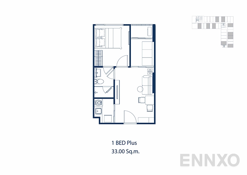 รูปแปลนห้อง 1 Bedroom Plus (30.00 SQ.M.) ของโครงการ PARK ORIGIN PHAYATHAI