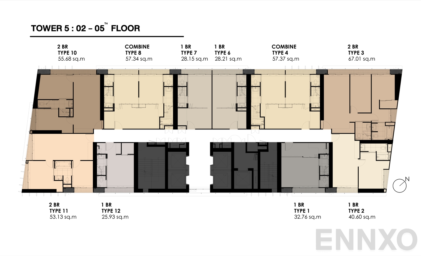 แปลนชั้น TOWER 5 : 2-5 FLOOR ของโครงการ พาร์ค ออริจิ้น พร้อมพงษ์