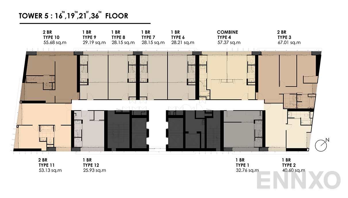 แปลนชั้น TOWER 5 : 16, 19, 21, 36 FLOOR ของโครงการ พาร์ค ออริจิ้น พร้อมพงษ์