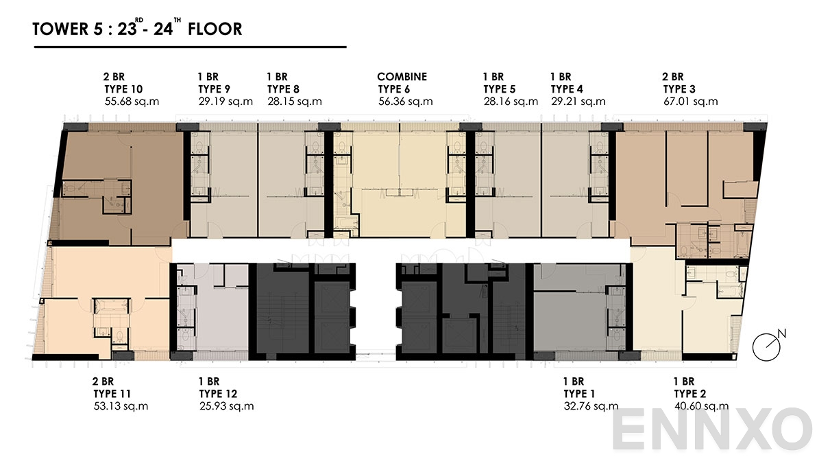 แปลนชั้น TOWER 5 : 23-24 FLOOR ของโครงการ พาร์ค ออริจิ้น พร้อมพงษ์