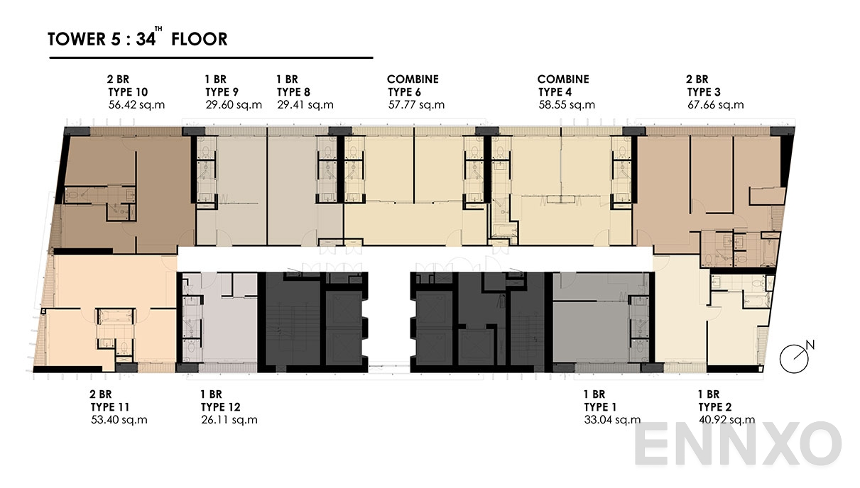 แปลนชั้น TOWER 5 : 34 FLOOR ของโครงการ พาร์ค ออริจิ้น พร้อมพงษ์