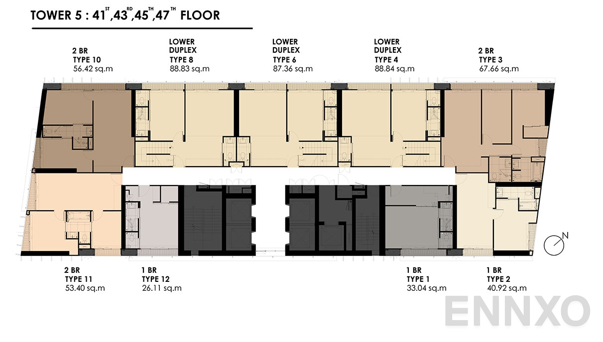 แปลนชั้น TOWER 5 : 41, 43, 45, 47 FLOOR ของโครงการ พาร์ค ออริจิ้น พร้อมพงษ์