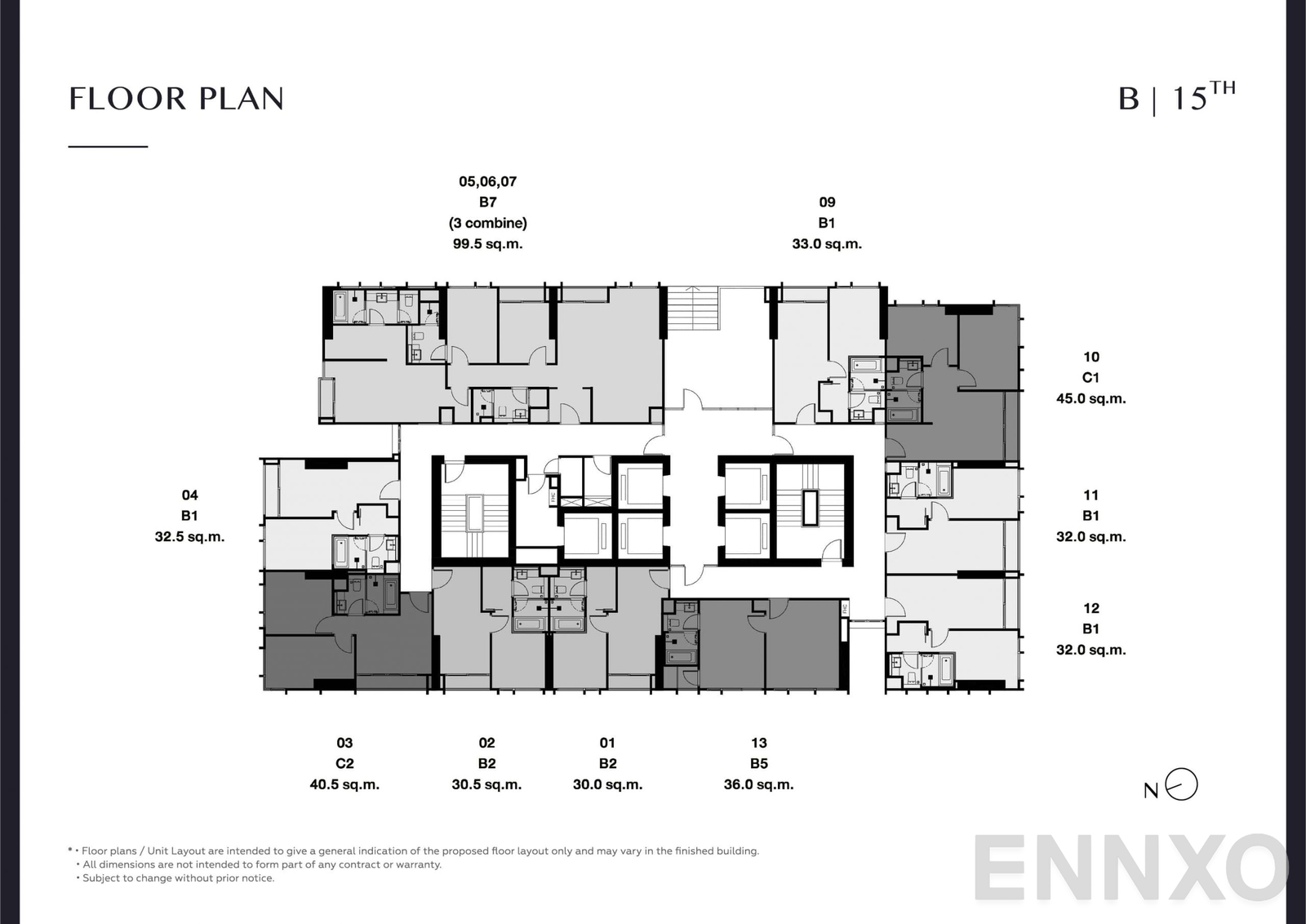 แปลนชั้น Floor Plan B 15 ของโครงการ พาร์ค ออริจิ้น ทองหล่อ