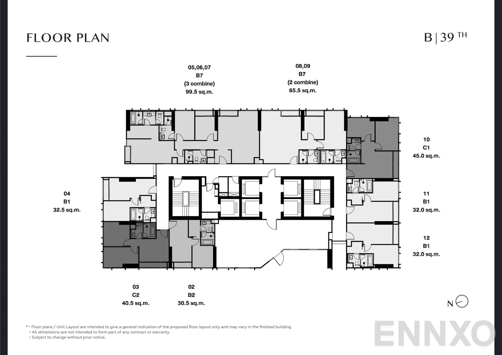 แปลนชั้น Floor Plan B 39 ของโครงการ พาร์ค ออริจิ้น ทองหล่อ