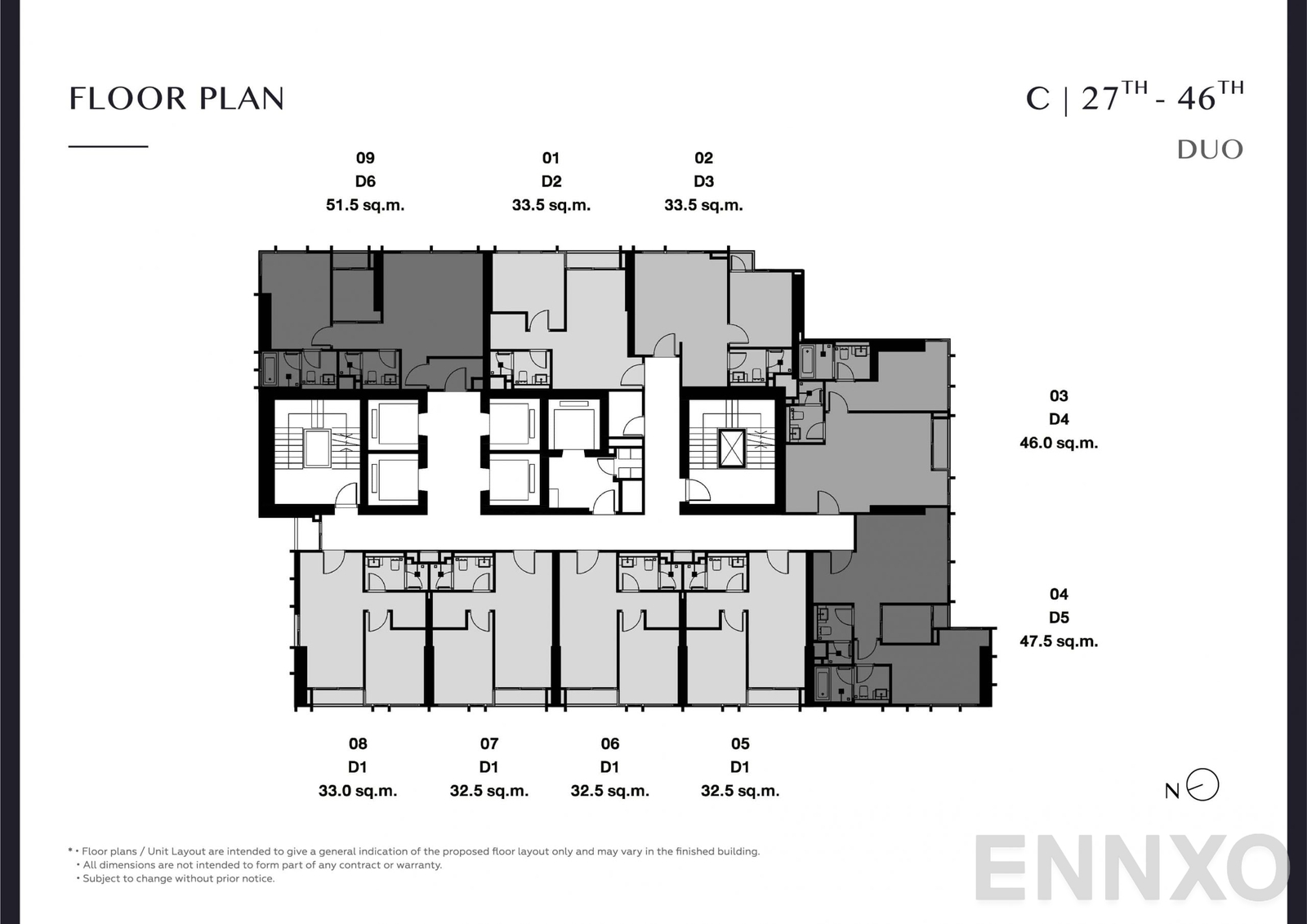 แปลนชั้น Floor Plan C 27-46 ของโครงการ พาร์ค ออริจิ้น ทองหล่อ