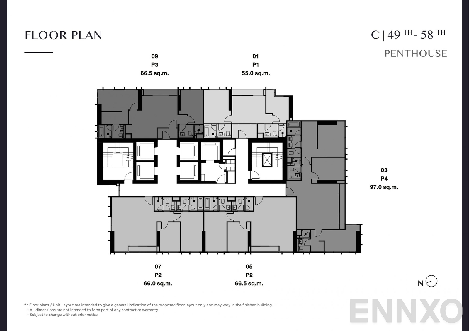 แปลนชั้น Floor Plan C 49-58 ของโครงการ พาร์ค ออริจิ้น ทองหล่อ