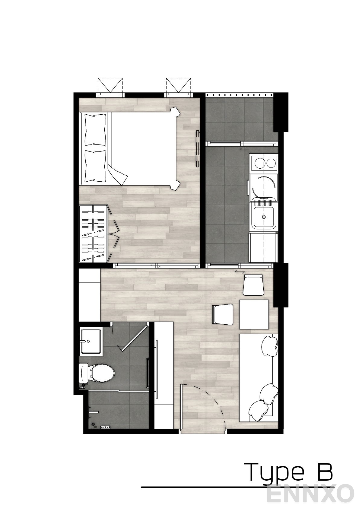 รูปแปลนห้อง Type B  ของโครงการ พอส สุขุมวิท 115