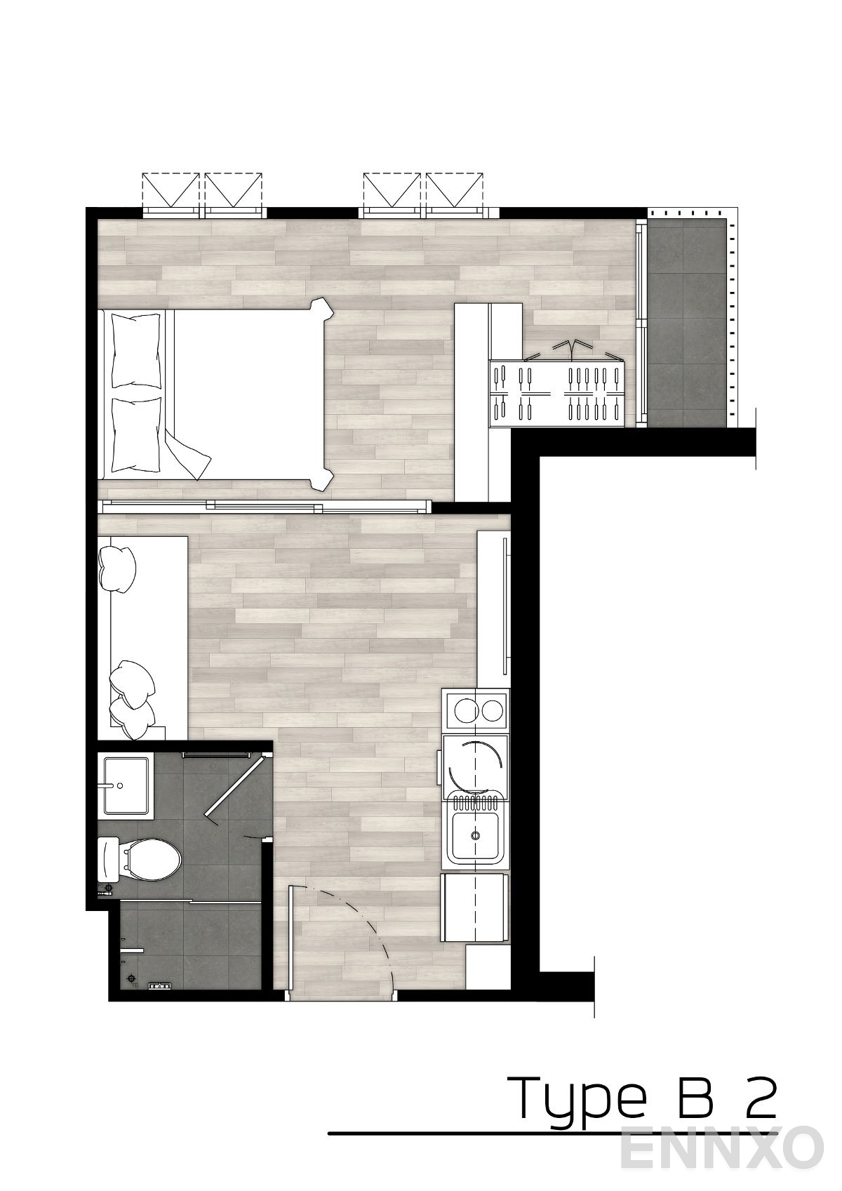 รูปแปลนห้อง Type B2 ของโครงการ พอส สุขุมวิท 115