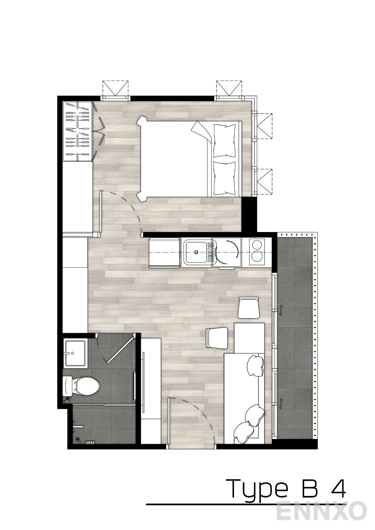 รูปแปลนห้อง Type B4 ของโครงการ พอส สุขุมวิท 115