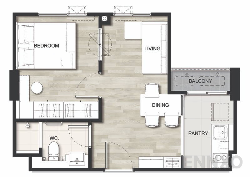 รูปแปลนห้อง Type B ของโครงการ ฟีล พหล 34
