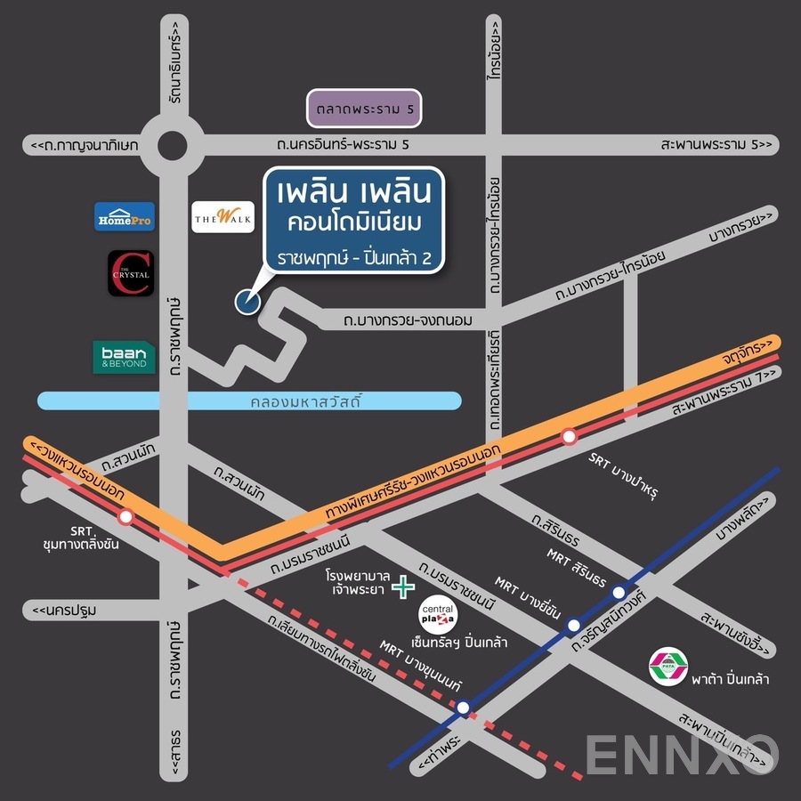 ภาพแผนที่แสดงที่ตั้งโครงการ Ploen Ploen Condominium Ratchaphruek - Pinklao 2 และสถานที่โดยรอบ