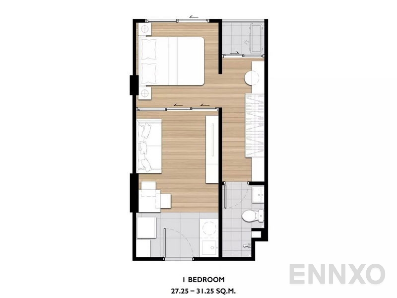 รูปแปลนห้อง 1 Bedroom ของโครงการ พลัมคอนโด แจ้งวัฒนะ - ดอนเมือง