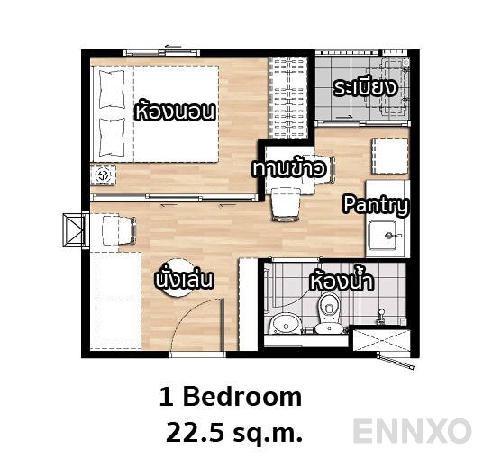 รูปแปลนห้อง 1 Bedroom ของโครงการ พลัมคอนโด แจ้งวัฒนะ สเตชั่น (เฟส 1)
