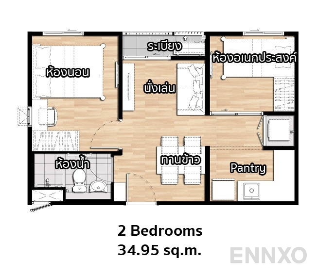 รูปแปลนห้อง 2 Bedroom ของโครงการ พลัมคอนโด แจ้งวัฒนะ สเตชั่น (เฟส 1)