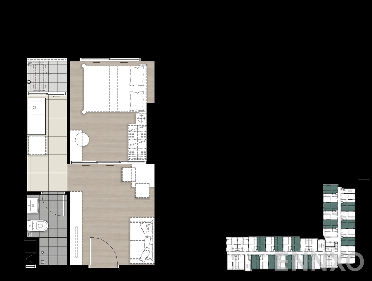 รูปแปลนห้อง 1-Bedroom ของโครงการ พลัมคอนโด เอ็กซ์ตร้า พระราม 2
