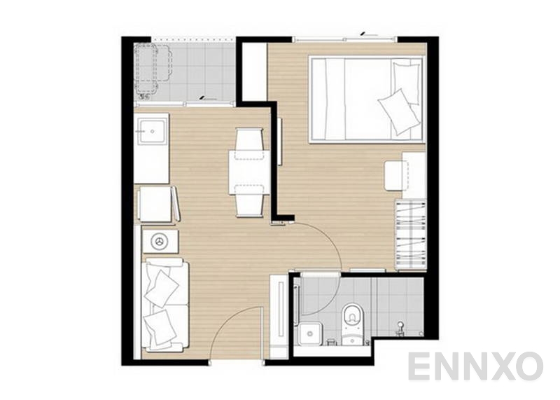 รูปแปลนห้อง 1 Bedroom ของโครงการ พลัมคอนโด รามคำแหง สเตชั่น