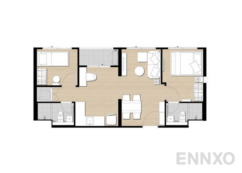 รูปแปลนห้อง 2 Bedroom ของโครงการ พลัมคอนโด รามคำแหง สเตชั่น