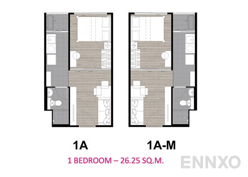 รูปแปลนห้อง 1 Bedroom ของโครงการ พลัม คอนโด รังสิต อไลฟ์