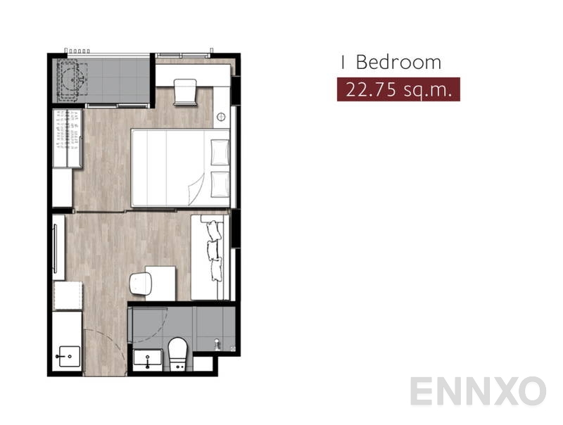 รูปแปลนห้อง 1 Bedroom  ของโครงการ พลัมคอนโด สะพานใหม่ สเตชั่น