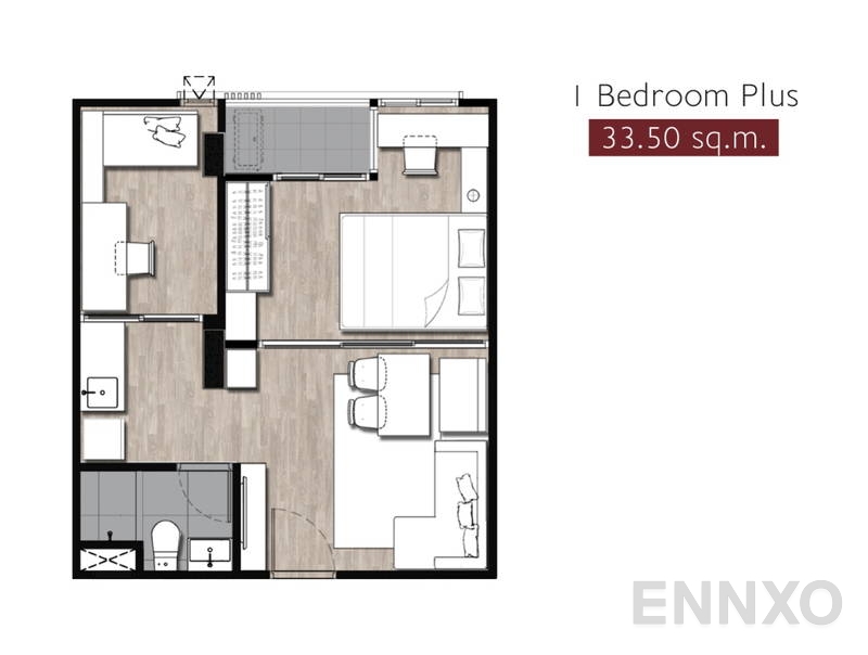 รูปแปลนห้อง 1 Bedroom Plus ของโครงการ พลัมคอนโด สะพานใหม่ สเตชั่น