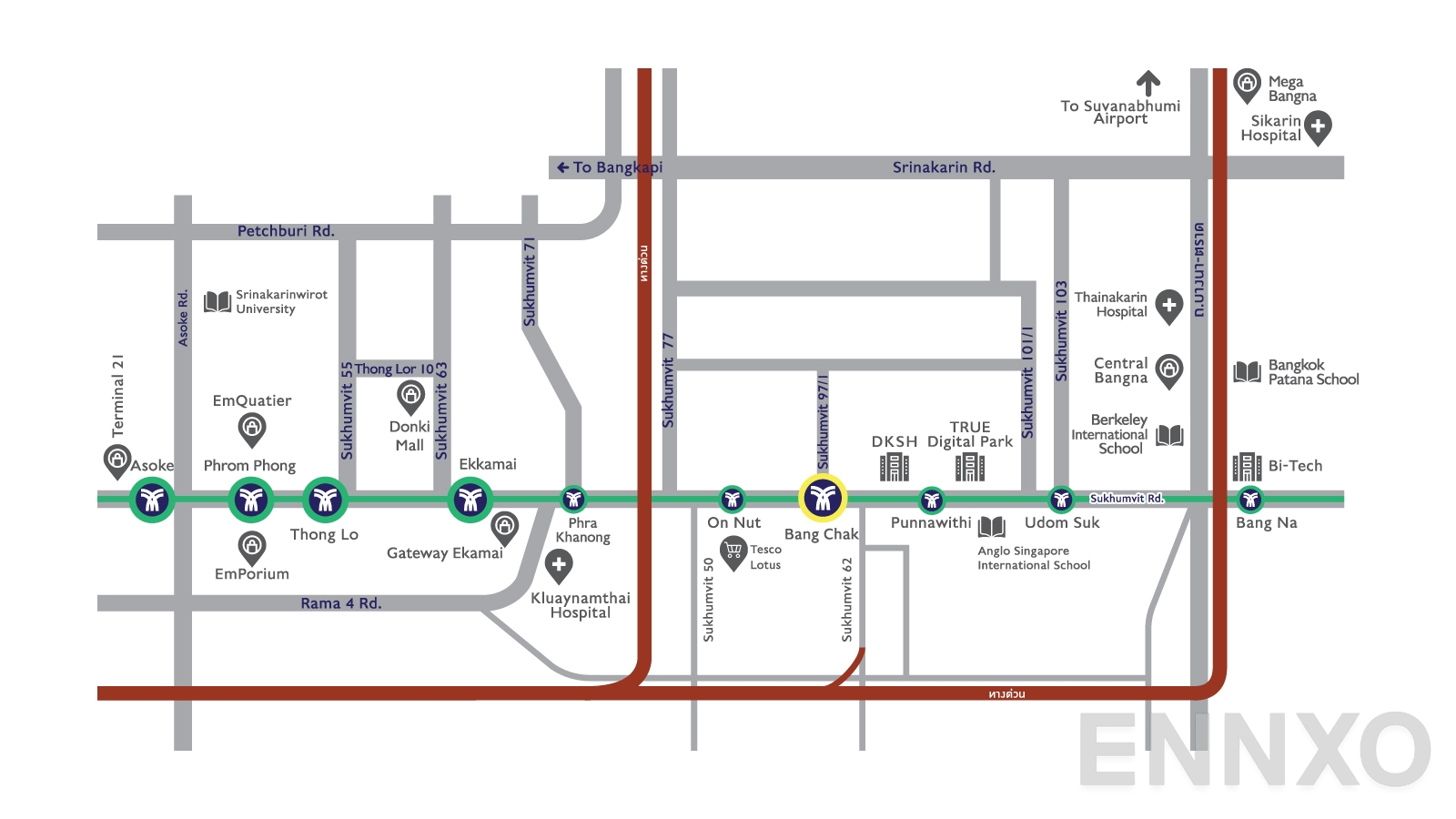 ภาพแผนที่แสดงที่ตั้งโครงการ Plum Condo Sukhumvit 62
(พลัม คอนโด สุขุมวิท 62) และสถานที่โดยรอบ