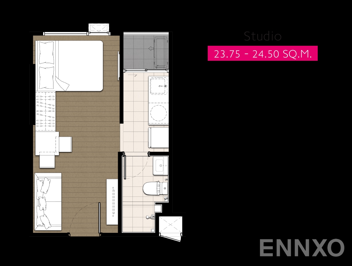 รูปแปลนห้อง สตูดิโอ ของโครงการ พลัม คอนโด สุขุมวิท 62