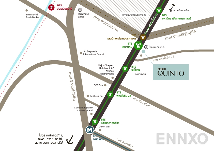 ภาพแผนที่แสดงที่ตั้งโครงการ Premio Quinto Condo และสถานที่โดยรอบ