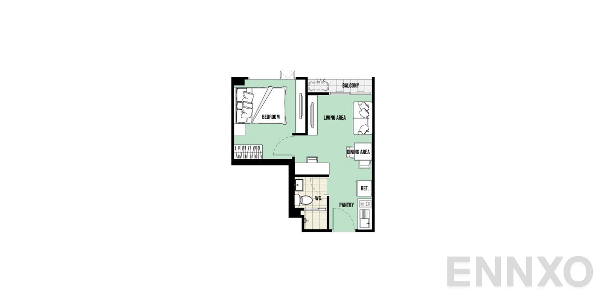 รูปแปลนห้อง Type 1B-P1 ของโครงการ พรีมิโอ ยูนิค