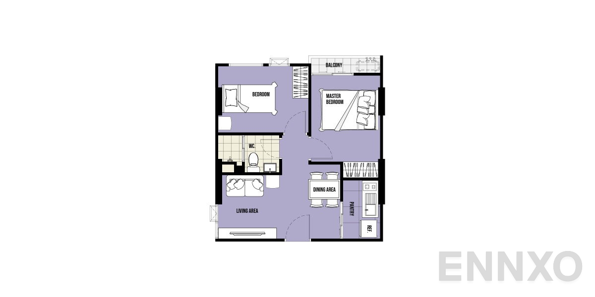 รูปแปลนห้อง Type 2B-1 ของโครงการ พรีมิโอ ยูนิค