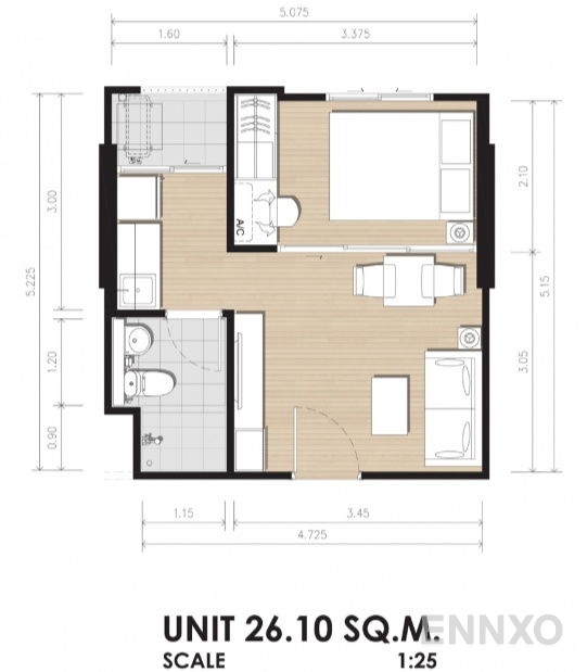 รูปแปลนห้อง 1 Bedroom ของโครงการ Proud Chachoengsao
