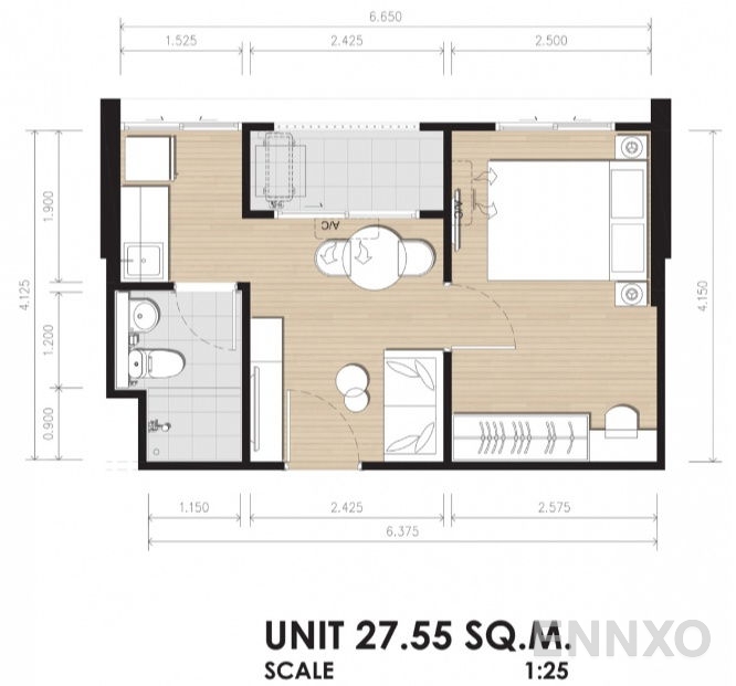 รูปแปลนห้อง 1 Bedroom ของโครงการ Proud Chachoengsao