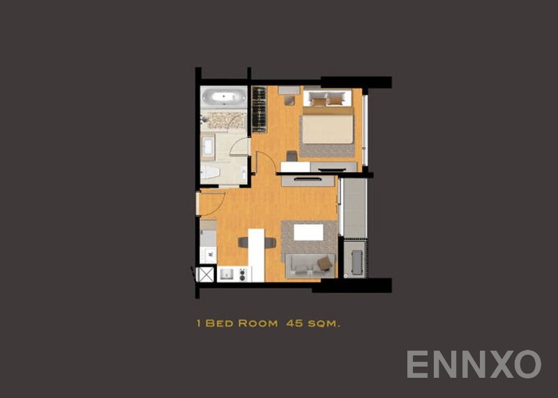 รูปแปลนห้อง 1 Bedroom ของโครงการ คิว อโศก