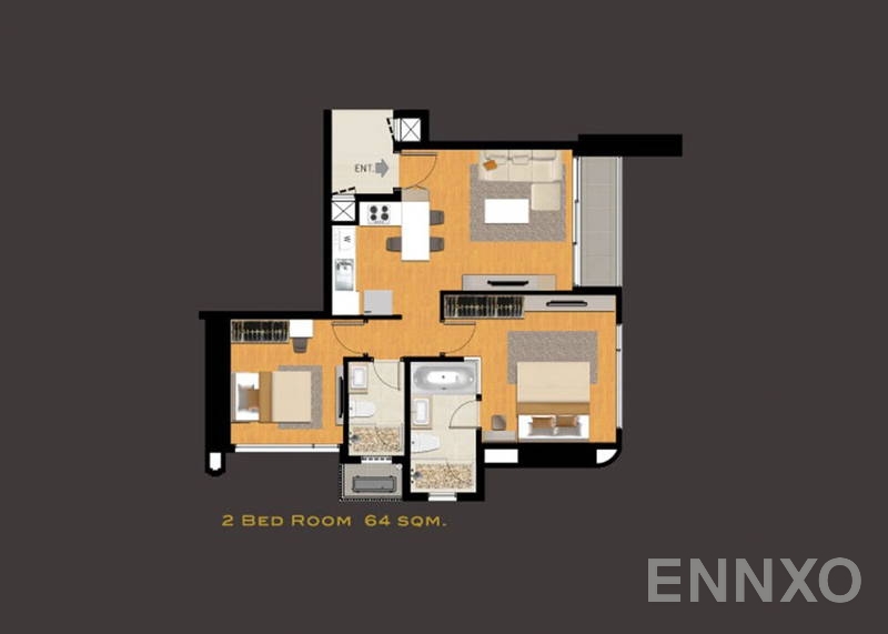 รูปแปลนห้อง 2 Bedroom ของโครงการ คิว อโศก