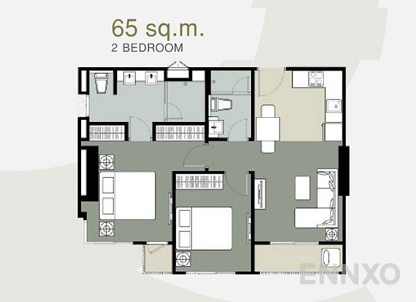 รูปแปลนห้อง 2 Bedrooms ของโครงการ ควินน์ คอนโด รัชดา