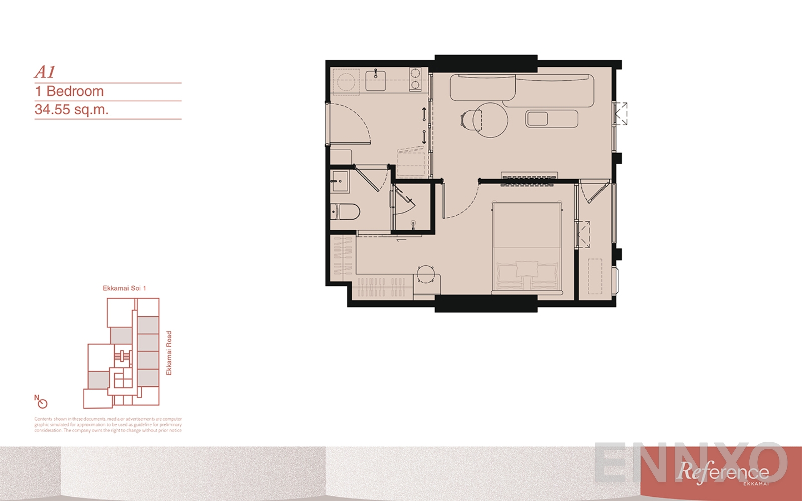 รูปแปลนห้อง 1 Bedroom ของโครงการ เรฟเฟอเรนซ์ เอกมัย 