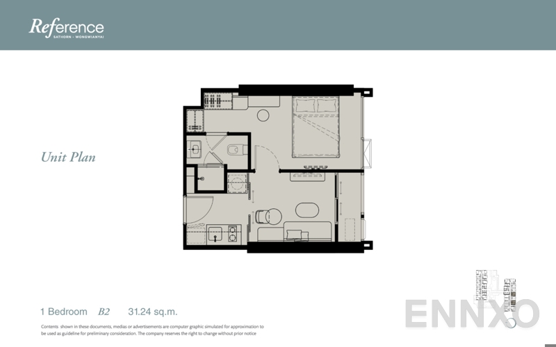รูปแปลนห้อง 1 Bedroom ของโครงการ Reference Sathorn - Wongwianyai
