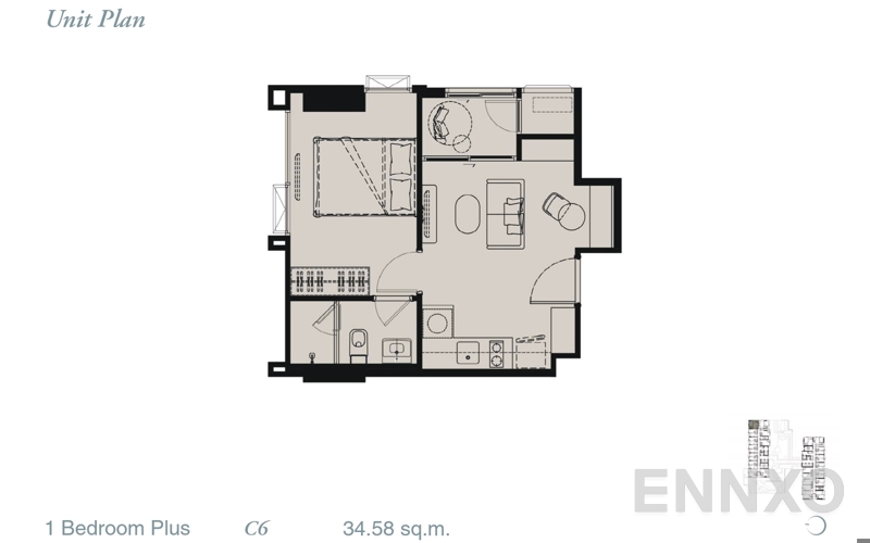 รูปแปลนห้อง 1 Bed Plus ของโครงการ Reference Sathorn - Wongwianyai