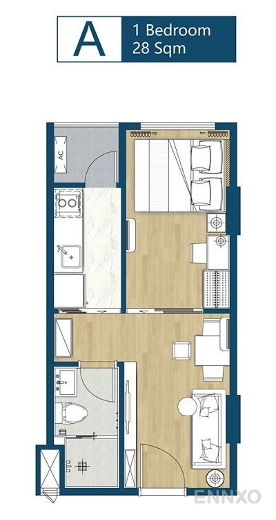 รูปแปลนห้อง 1 Bedroom ของโครงการ รีเกิล อ่อนนุช - ศรีนครินทร์