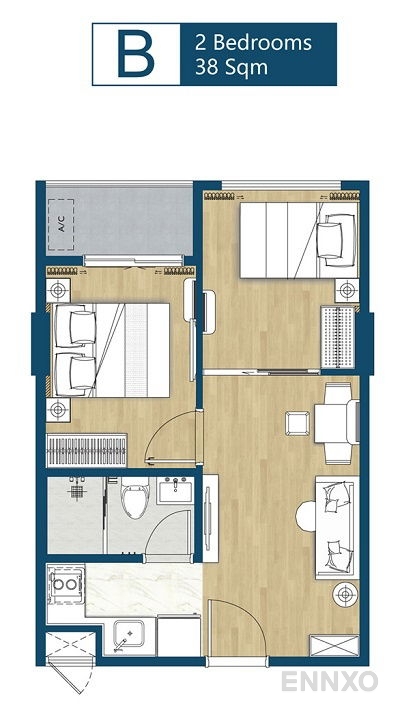 รูปแปลนห้อง 2 Bedrooms ของโครงการ รีเกิล อ่อนนุช - ศรีนครินทร์