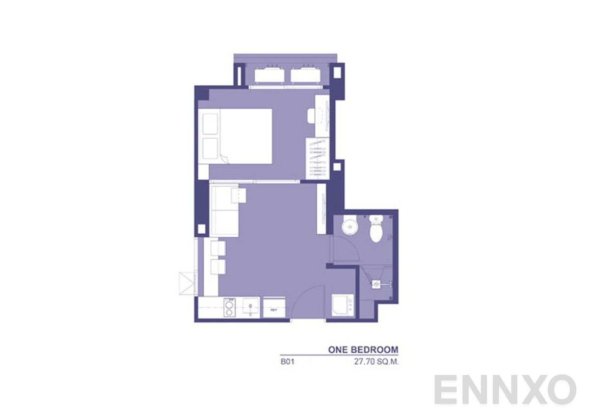รูปแปลนห้อง 1 Bedroom  ของโครงการ ริทึ่ม อโศก 2