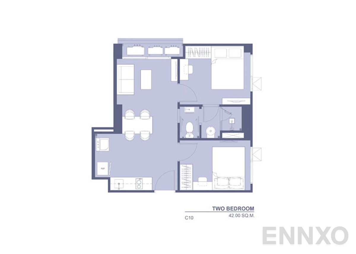 รูปแปลนห้อง 2 Bedroom ของโครงการ ริทึ่ม อโศก 2