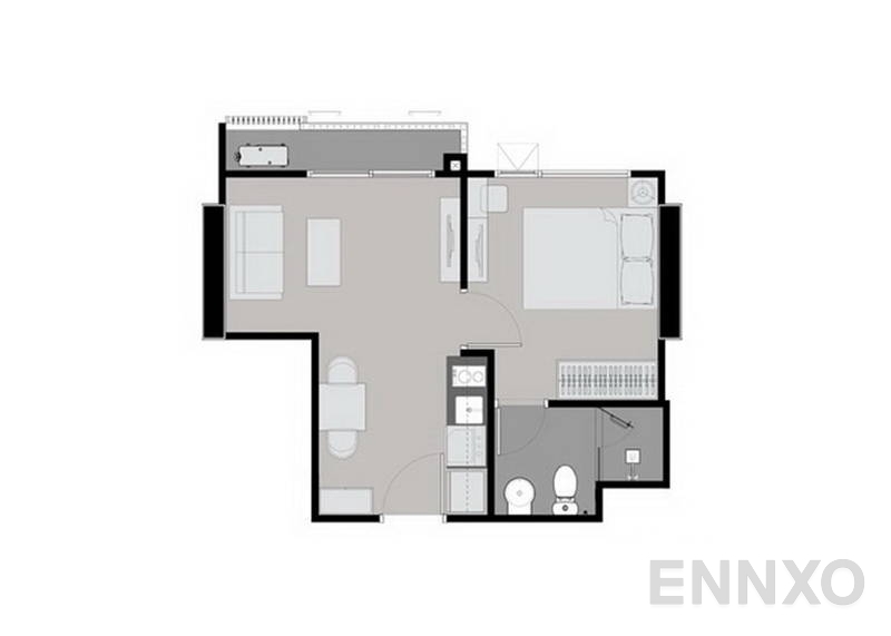 รูปแปลนห้อง 1 Bedroom  ของโครงการ ริทึ่ม อโศก