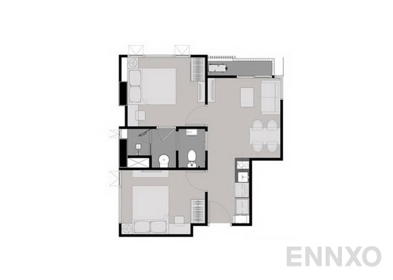 รูปแปลนห้อง 2 Bedroom ของโครงการ ริทึ่ม อโศก