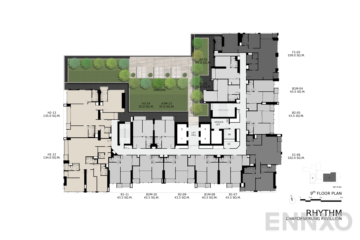 แปลนชั้น 9th Floor ของโครงการ ริทึ่ม เจริญกรุง พาวิลเลี่ยน