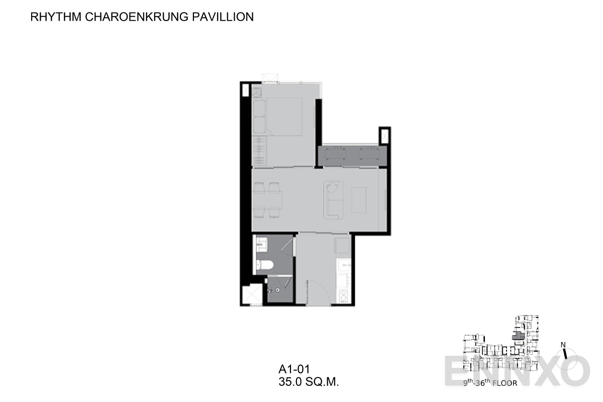 รูปแปลนห้อง A1-01 ของโครงการ ริทึ่ม เจริญกรุง พาวิลเลี่ยน