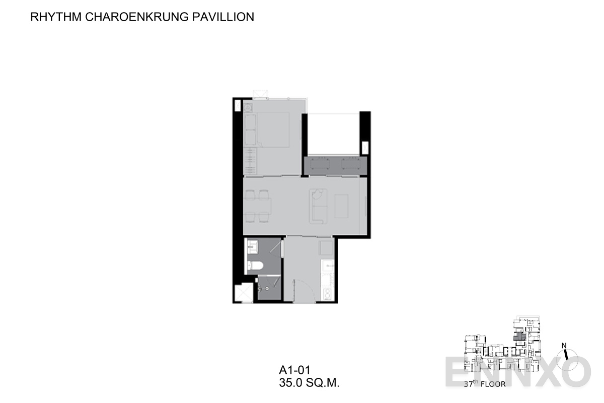 รูปแปลนห้อง A1-01_37 ของโครงการ ริทึ่ม เจริญกรุง พาวิลเลี่ยน